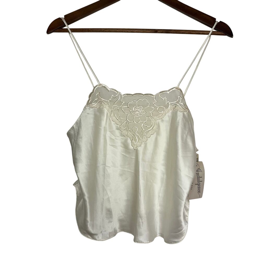 Vintage Indulgence Cream Silky Spaghetti Strap Tank Top Lingerie Lace Size S XS